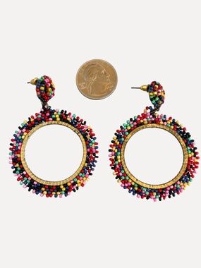 Charming Charlie Multicolor Seed Bead Large Open Hoop Dangle Earrings